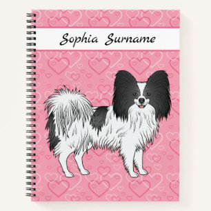 Cuaderno Papillon blanco y negro adorable perro en corazone