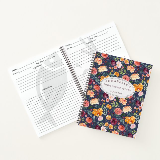 Cuaderno Paprika Burgundy Floral Bridal Shower Receta de re (Interior)