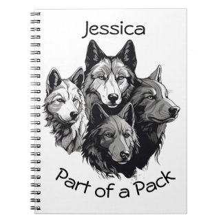 Cuaderno Paquete de Wolf Editable Lobos en Blanco y Negro