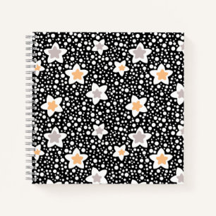 Cuaderno Paquetes de polka negros y blancos retro con estre