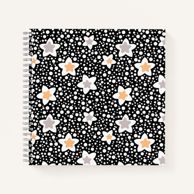 Cuaderno Paquetes de polka negros y blancos retro con estre (Anverso)