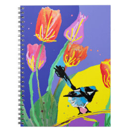 Cuaderno para aves de color azul Wren Floral Wrens