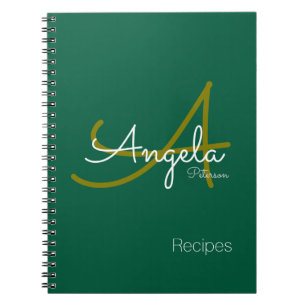 Cuaderno para recetas de chef un verde monogramado moderno