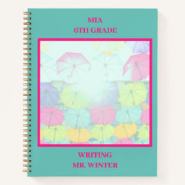 Cuaderno Paraguas Coloridos Color Teal Clase Escolar Estudi