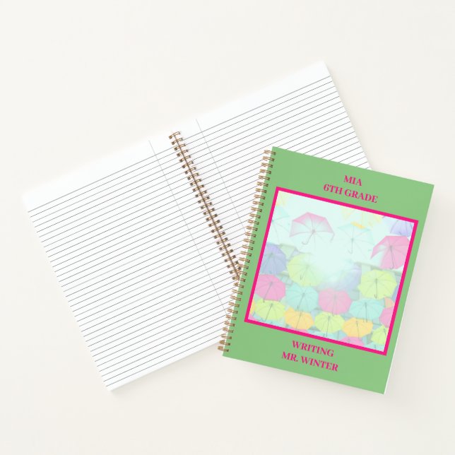 Cuaderno Paraguas Coloridos Verdes Clase Estudiante  (Interior)