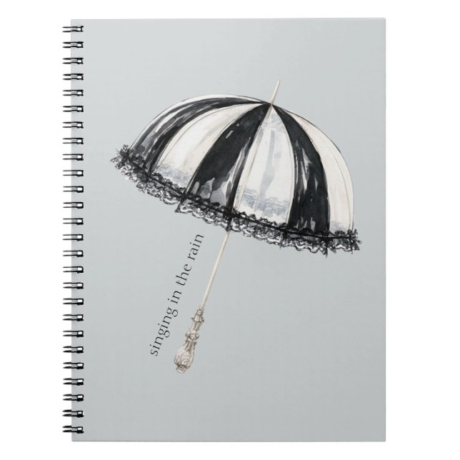Cuaderno Paraguas Lluvia Blanco Negro (Frente)