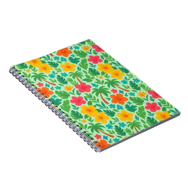Cuaderno Paraíso tropical - Hojas de palma y patrón de hibi (Lado Derecho)