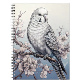 Cuaderno Parakeet en un bloc de notas azul suave