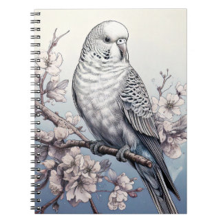 Cuaderno Parakeet en un bloc de notas azul suave
