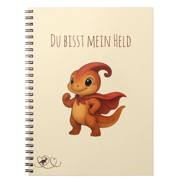 Cuaderno Parasaurolophus Dino Notizbuch „Du bist mein Held“ (Frente)