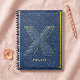 Cuaderno Parche Cosido en Mezclilla Azul con Monograma Letr