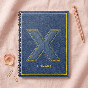 Cuaderno Parche Cosido en Mezclilla Azul con Monograma Letr