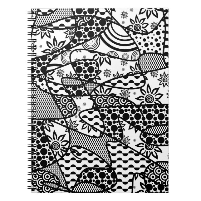 Cuaderno Parche de patchwork de patrón blanco y negro 03 (Frente)