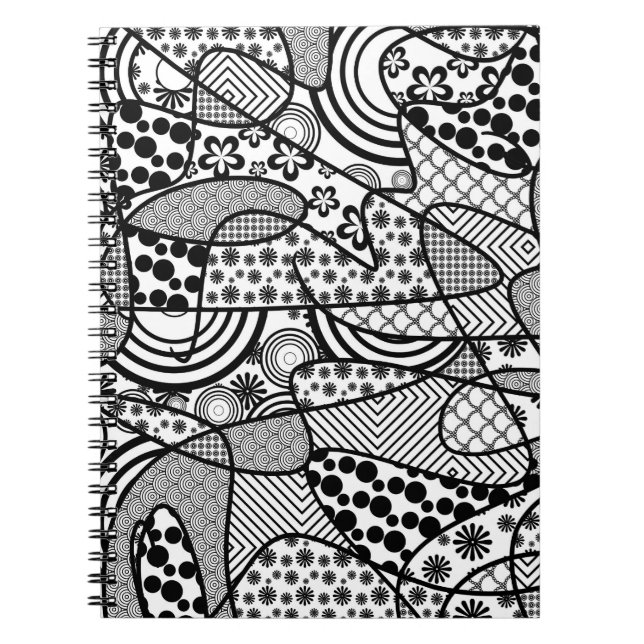 Cuaderno Parche de Patrón de Negro y Blanco 02 (Frente)