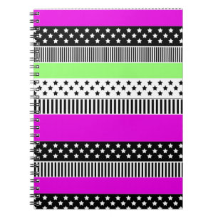 Cuaderno Parche de rayas negras y blancas y neonesas