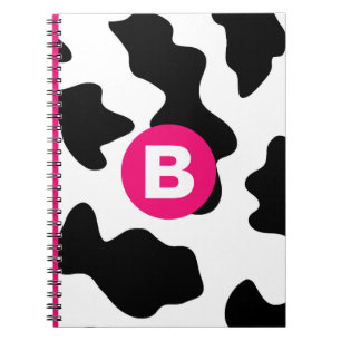 Cuaderno Parche de vaca extravagante patrón monograma rosa