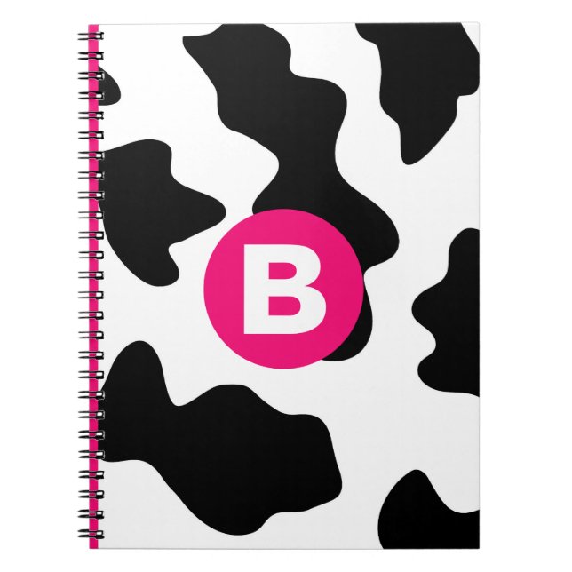 Cuaderno Parche de vaca extravagante patrón monograma rosa (Frente)