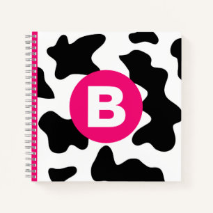 Cuaderno Parche de vaca extravagante patrón monograma rosa