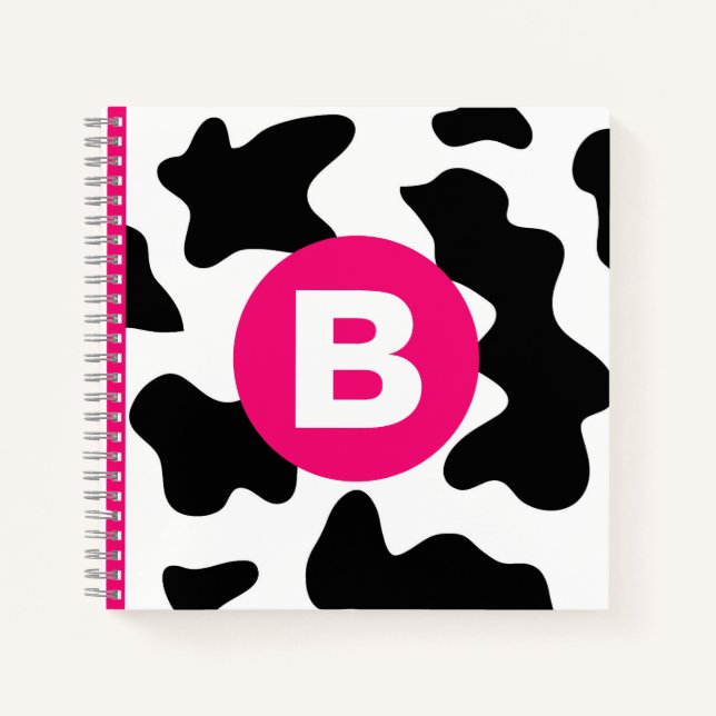 Cuaderno Parche de vaca extravagante patrón monograma rosa (Anverso)