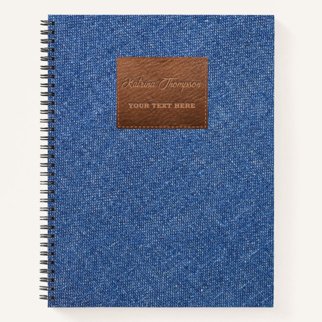 Cuaderno Parche moderno de cuero textil de denim azul oscur (Anverso)