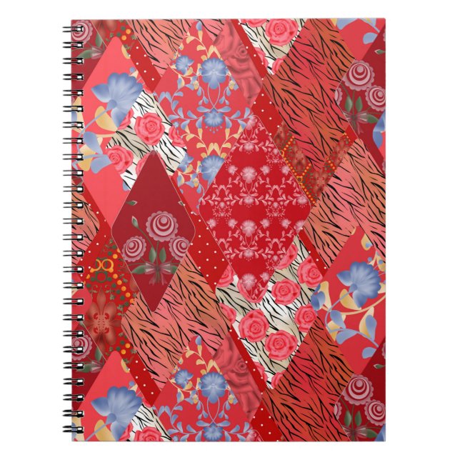 Cuaderno Parchwork, rojo, rojo (Frente)
