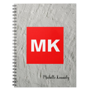 Cuaderno Pared gris monograma rojo blanco profesional moder