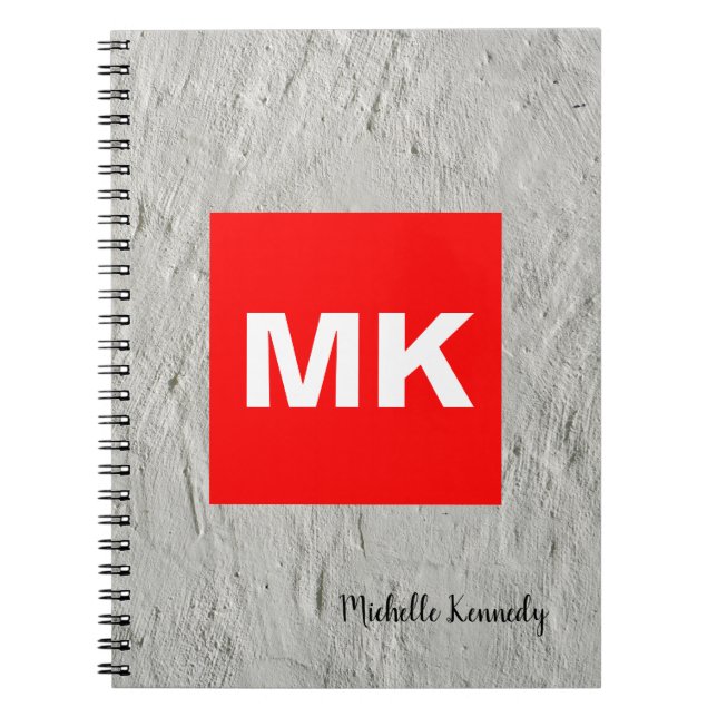 Cuaderno Pared gris monograma rojo blanco profesional moder (Frente)