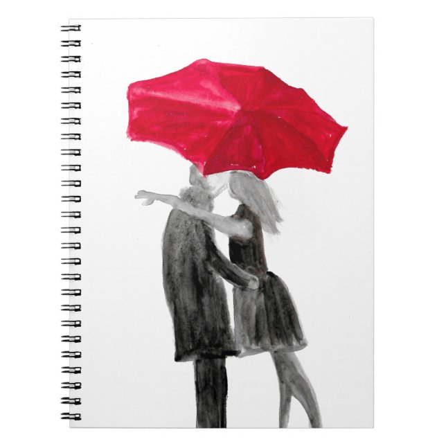 Cuaderno Pareja de amor con paraguas rojos (Frente)