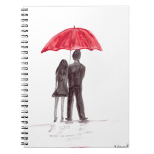 Cuaderno Pareja de amor con paraguas rojos pareja romántica