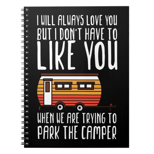 Cuaderno Pareja de camping con remolque feliz (Frente)