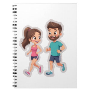 Cuaderno Pareja de dibujos animados lindos corriendo juntos