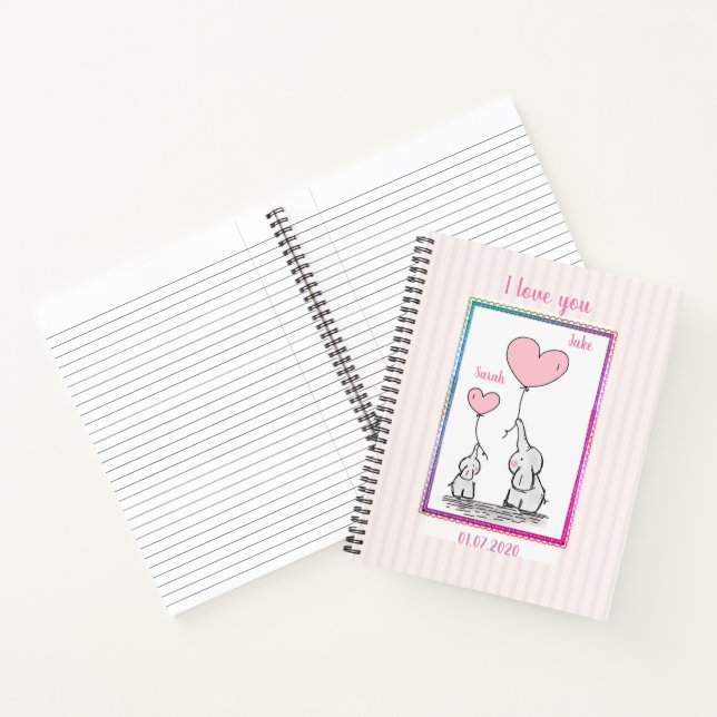 Cuaderno Pareja de elefante rosa dulce (Interior)