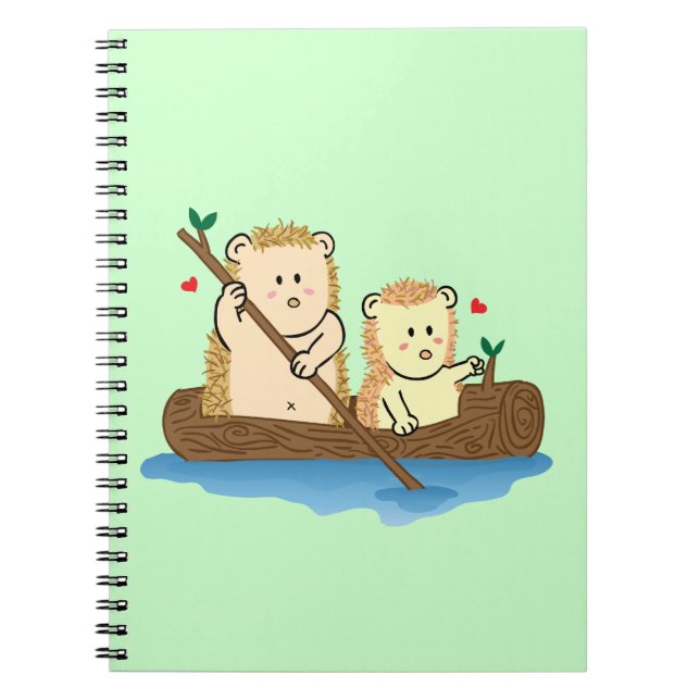 Cuaderno Pareja de erizos lindos navegando en barco de made (Frente)