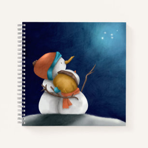 Cuaderno Pareja de hombres de nieve abrazando mirando a las