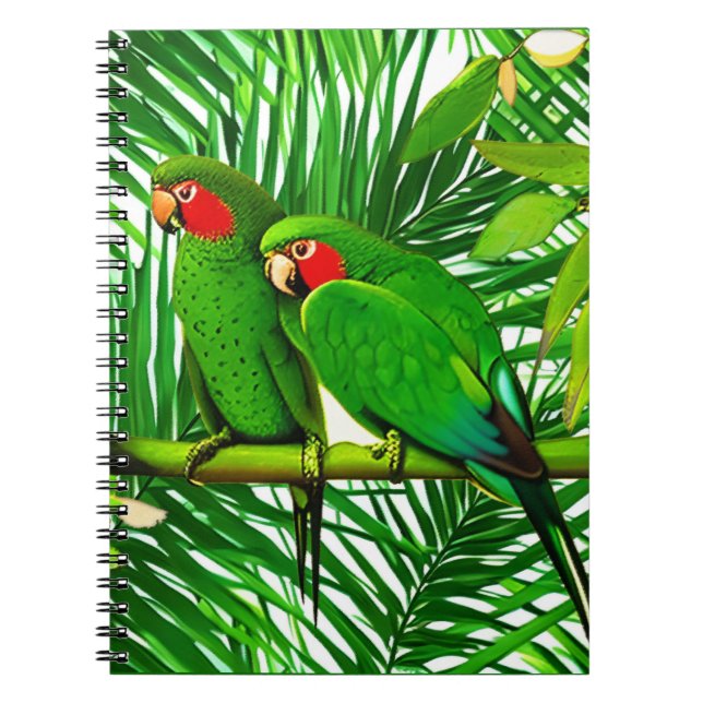 Cuaderno Pareja de loro verde en un ambiente de jungla (Frente)