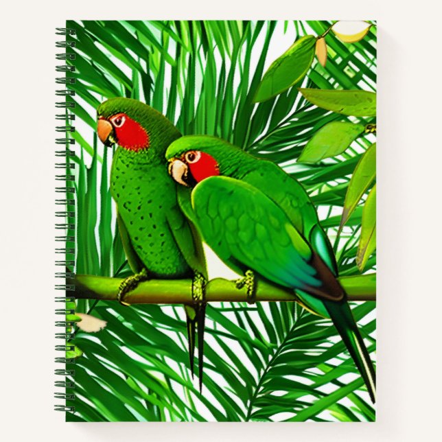 Cuaderno Pareja de loro verde en un ambiente de jungla (Anverso)