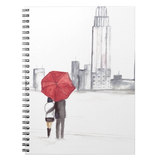 Cuaderno Pareja de paraguas rojo Nueva York cool trendy her (Frente)