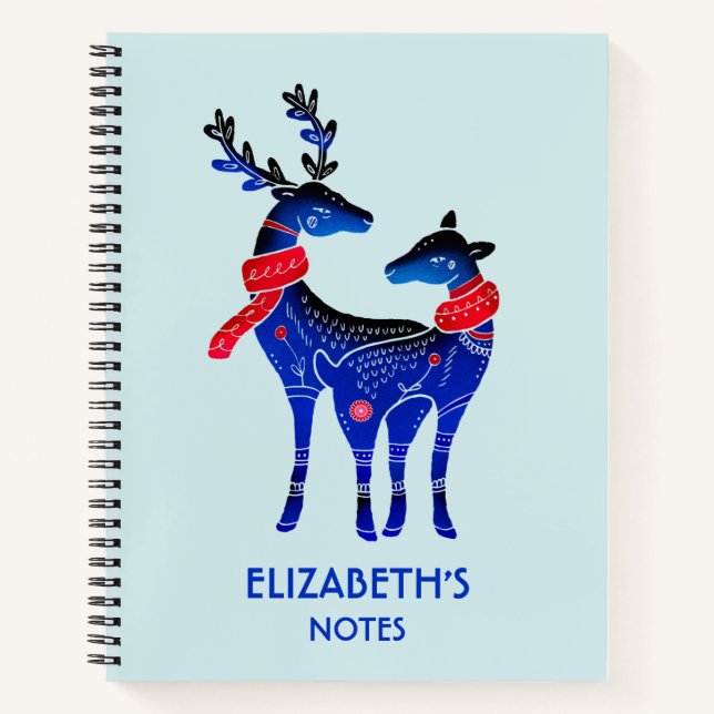Cuaderno Pareja de renos de Navidades nórdicos azules (Anverso)