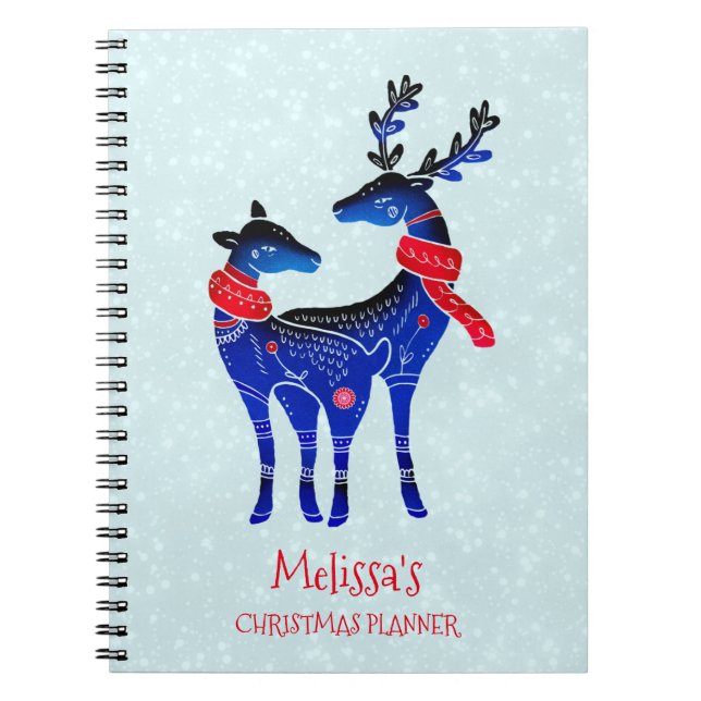 Cuaderno Pareja de renos de Navidades nórdicos azules (Frente)