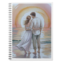Pareja en la playa al atardecer