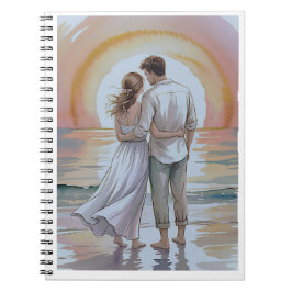 Cuaderno Pareja en la playa al atardecer