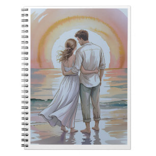 Cuaderno Pareja en la playa al atardecer