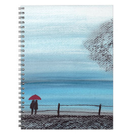 Cuaderno Pareja enamorada de paraguas rojos