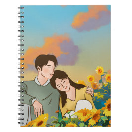 Cuaderno Pareja linda en un campamento de girasoles