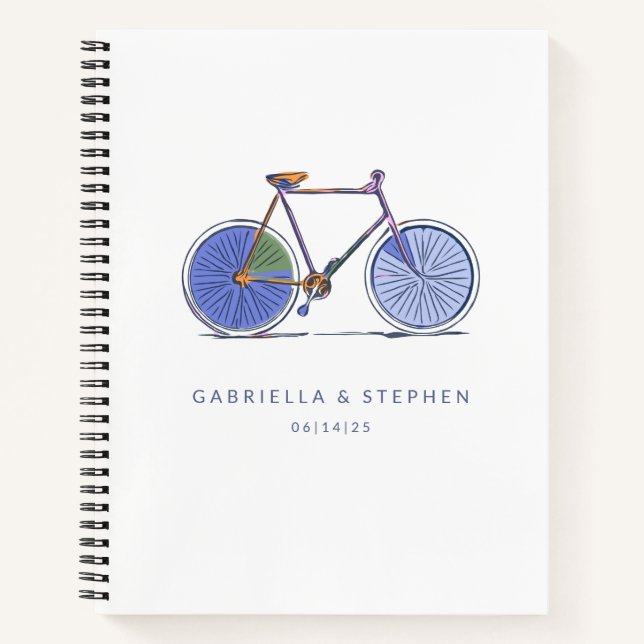 Cuaderno Pareja personalizada Nombre Boda Bicicleta Púrpura (Anverso)