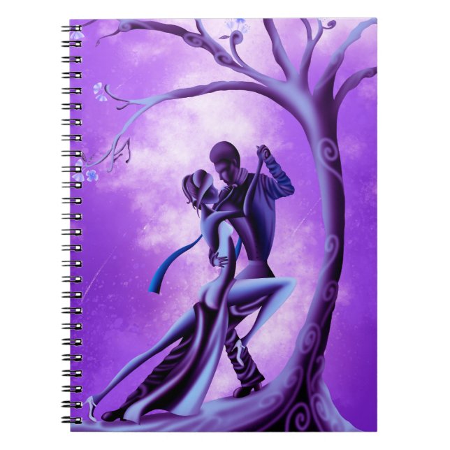 Cuaderno Pareja romántica bailando con morado de tango (Frente)