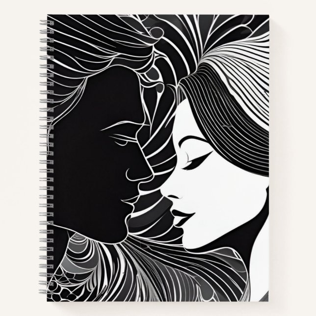 Cuaderno Pareja romántica de silueta blanca y negra (Anverso)