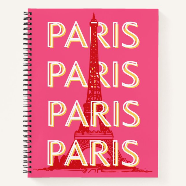 Cuaderno París, arte de viajes, arte de viajes retro, rosa (Anverso)