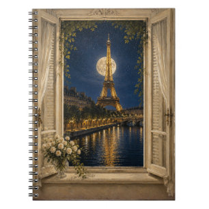 Cuaderno Paris Eiffel Tower Full Moon Night Oil Painting