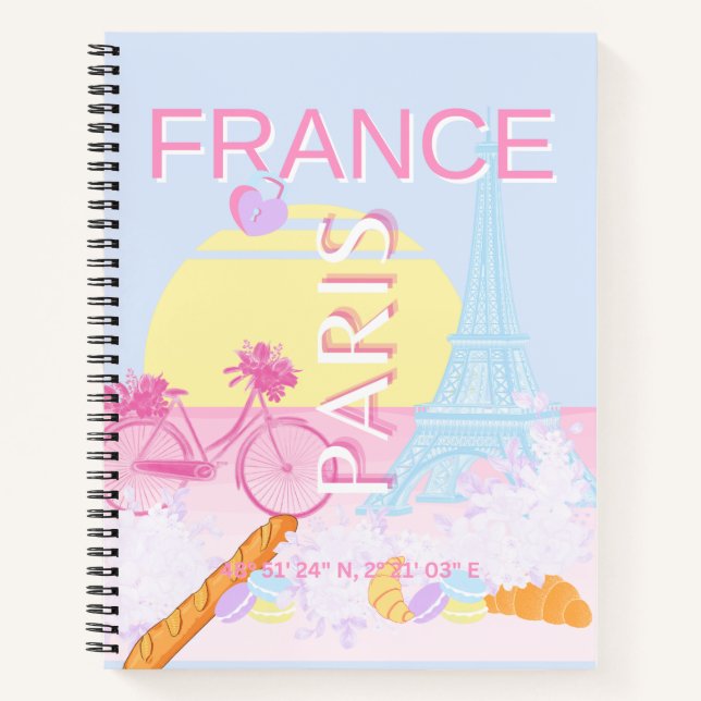 Cuaderno París, Francia, arte de viajes, perrito, azul (Anverso)